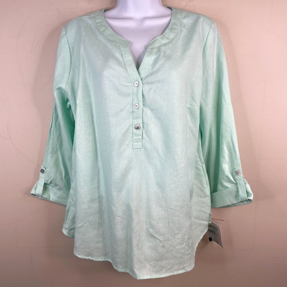 Coral‎ Bay Womens Linen Blend Tunic Top NWT Size L Mint Green Coastal Beachy
